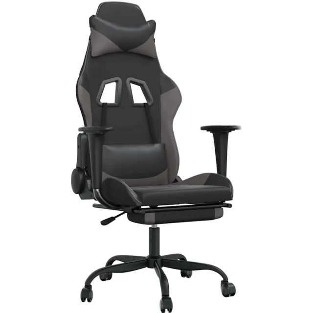 vidaXL Massage - gamestoel - met - voetensteun - kunstleer - zwart - en - grijs zwart en grijs