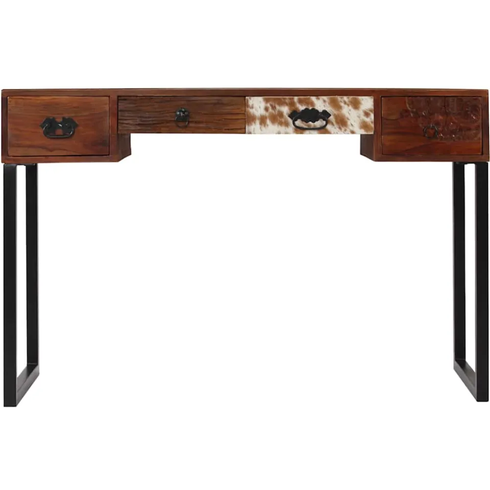 vidaXL Bureau 117x50x76 cm massief acaciahout en echt leer bruin, foto 2