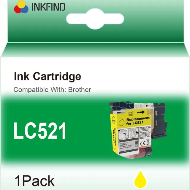 INKFIND LC521 Geel inktcartridge compatibel met Brother LC521 LC-521 Geel geschikt voor Brother DCP-J1260W/J1310DW/J1313DW/J1360DW/J1460DW - 1-pack Geel Geel x 1