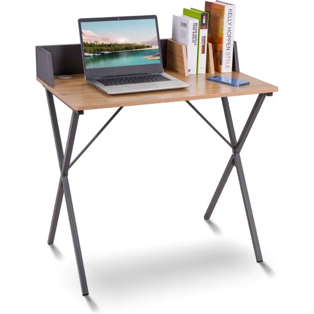 Safetech Bureau met ingebouwde boekenrek - Computertafel - 80x50 cm Bruin