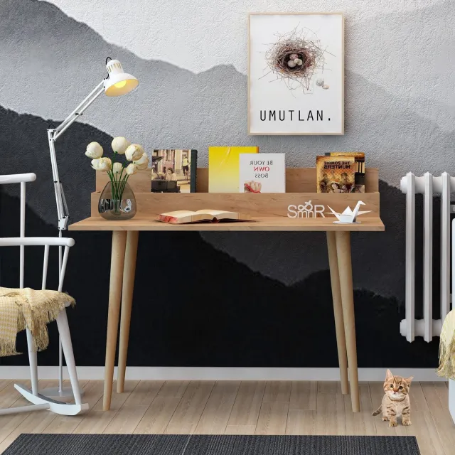 Skye Decor , Bureau, Rammi, Gemelamineerde spaanplaat, Eiken, 100 x 60 x 94 cm Bruin