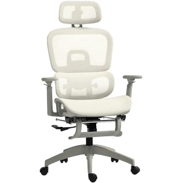 Archi Ergonomische Bureaustoel – Mesh Bureaustoel – Verstelbare Hoofdsteun – 3D Armleuningen – Met Voetensteun – Tot 120 kg - Beige