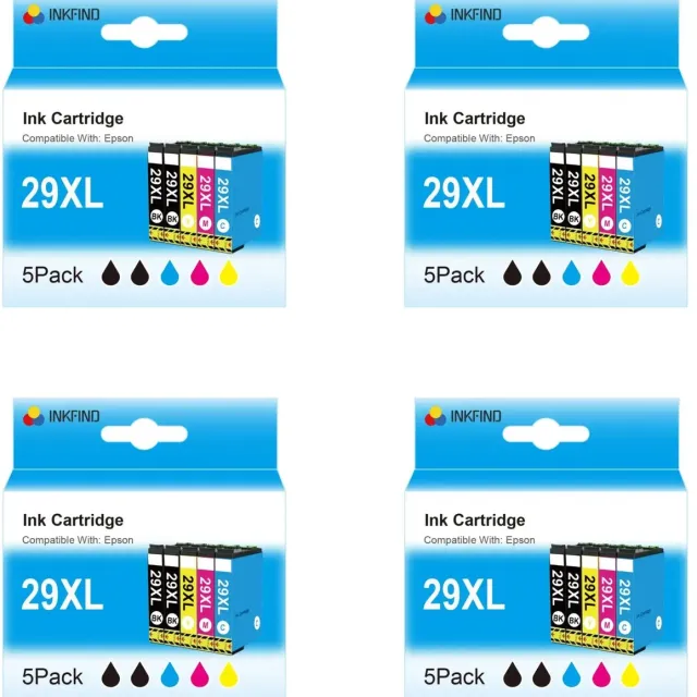 INKFIND 29XL inkt voor Epson29 Epson 29 2991 2991 2993 2994 inktcartridges multipack van 20 stuks (4 x 5pack= 8 x Zwart, 4 x Cyaan, 4 x Magenta, 4 x Geel) geschikt voor printer Epson Expression Home XP-245/247/255/257/332/335/342/345/352/355 Zwart x 8, CYAAN x 4, MAGENTA x 4, GEEL x 4