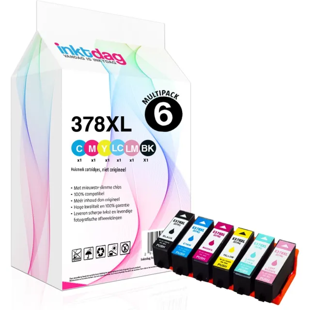 inktdag Inktcartridge voor de Epson 378XL/ Epson 378 Multipack ( 6 stuks) voor Epson Expression Photo XP-8500, XP-8505, XP-8600, XP-8605, XP-8606 Zwart