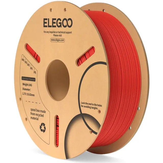 Elegoo PLA Filament Rood 1KG 1.75mm – Nauwkeurig, Soepel en Klitvrij 3D Printer Filament