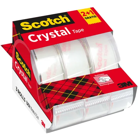 Scotch Plakband Scotch Crystal 600 19mmx7.5m transparant 2+1 gratis + handdispenser