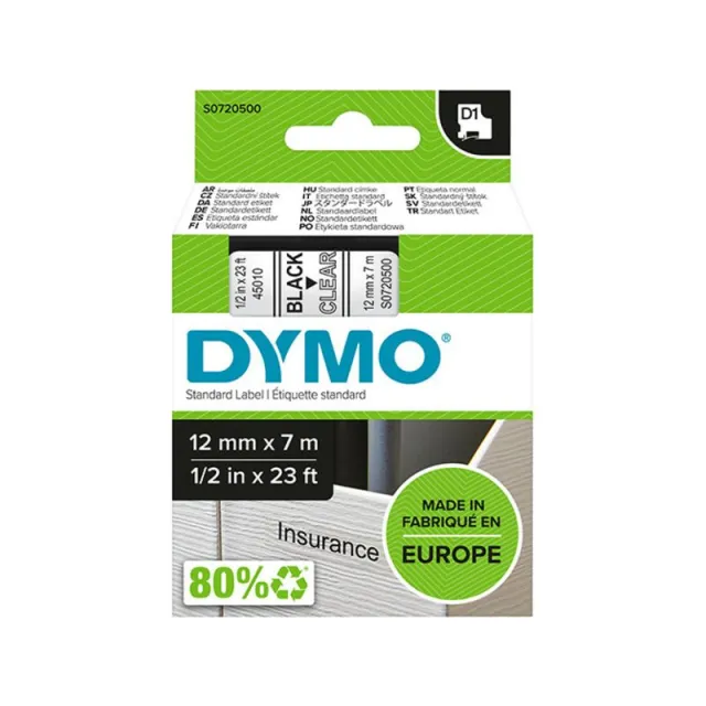 Labeltape dymo labelmanager d1 polyester 12mm Zwart op transparant, foto 2