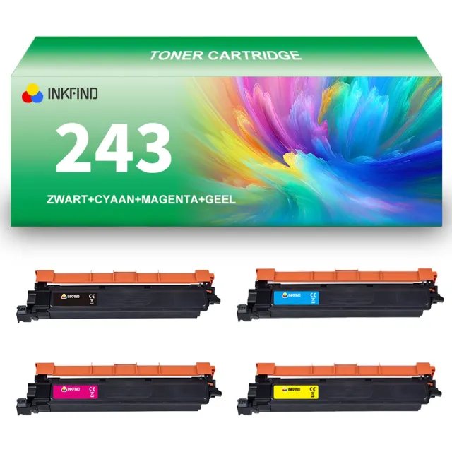 INKFIND TN243 tonercartridge multipack van 4 stuks (Zwart+Cyaan+Magenta+Geel) compatibel met Brother TN243BK/TN243C/TN243M/TN243Y TN-243BK/TN-243C/TN-243M/TN-243Y (Zwart+Cyaan+Magenta+Geel) toner cartridge -4-pack BK/C/M/Y Zwart/Cyaan/Magenta/Geel
