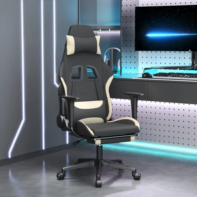 vidaXL Gamestoel - met - voetensteun - stof - zwart - en - crème zwart en crème