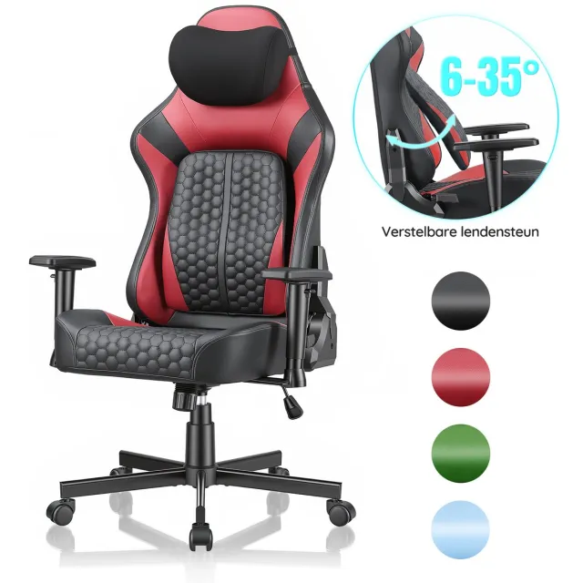 Devoko Bureaustoel - Ergonomische Bureaustoel - 2D-armleuningen - Koudschuim met hoge veerkracht - Verstelbare lendensteun (6° tot 35°) - Game Stoel met hoofdsteun - 150 kg - Zwart Rood