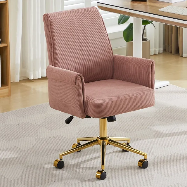 MODENUIT Bureaustoel Met Middelhoge Rugleuning - Ergonomische Rugsteun - Voor Kantoor En Studie - Ribstof Roze