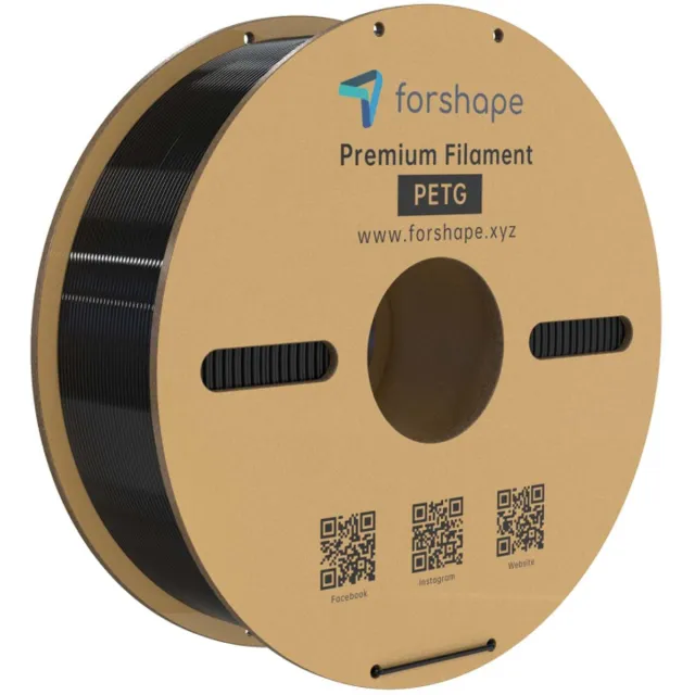 Forshape Forschape Premium PETG Filament 1.75mm – Hoge Sterkte, Gladde Afwerking & Makkelijk te Printen | 3D-Printer Materiaal Rol Zwart