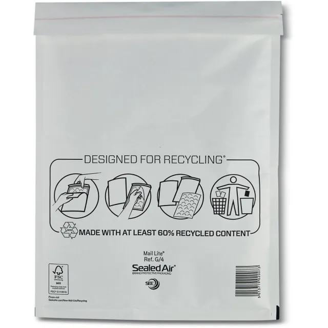 Mail Lite luchtkussenenveloppen, wit, G/4, 230 x 330 mm, doos van 100 stuks