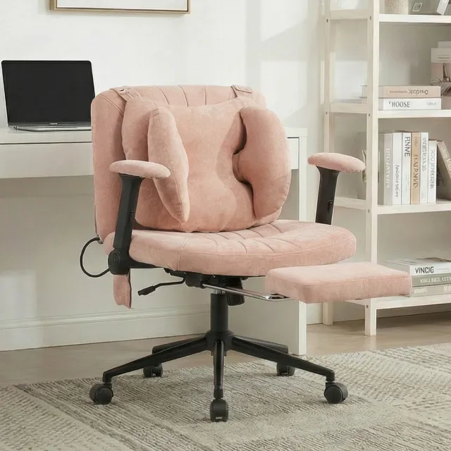 TEKROA Ergonomische Bureaustoel met Voetsteun en Armleuningen - In Hoogte Verstelbaar - Draaistoel / Gamestoel voor Thuiswerken voor Volwassenen - 150kg - Roze