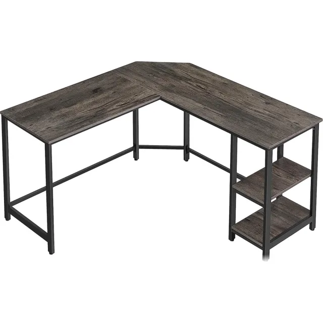 MAZAZU MIRA Home Hoekbureau L-vormig - Computerbureau met Opbergvak - Vintage Bruin/Zwart - 138x138x75 cm