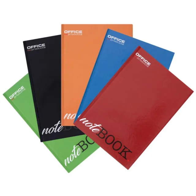 Office Products schrift met harde kaft, A4, 96 blad, met kantlijn, gelijnd blauw
