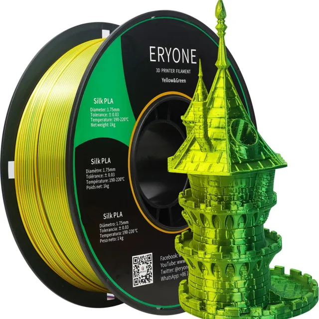 Eryone Duo silk - Green + Yellow PLA Filament - 1Kg 1,75mm - Voor 3D-printer en 3D-pen - Groen en Geel