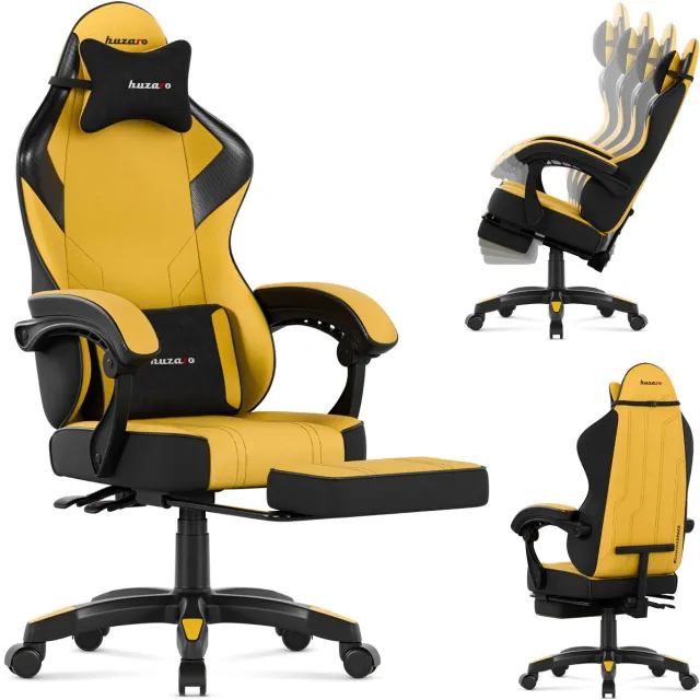 Huzaro Force 3.7 Gaming Stoel met Voetsteun - Ergonomische Gamestoel - Gaming Chair - Met Lendenkussen & Kantelfunctie - Geel/Zwart