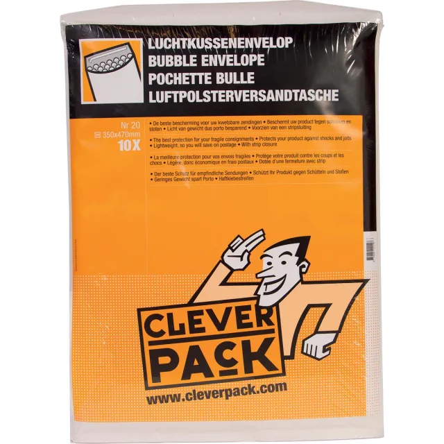 Cleverpack luchtkussenenveloppen, ft 350 x 470 mm, met stripsluiting, wit, pak van 10 stuks
