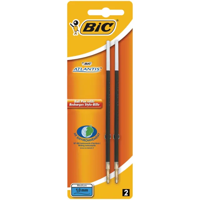 Bic balpenvulling Atlantis blauw, schrijfbreedte 1 mm, blister met 2 stuks