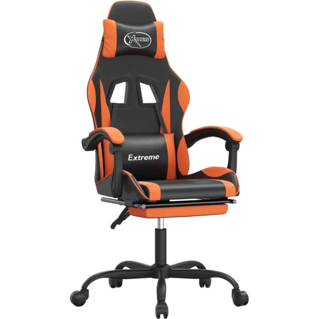 vidaXL Gamestoel - draaibaar - met - voetensteun - kunstleer - zwart - en - oranje zwart en oranje