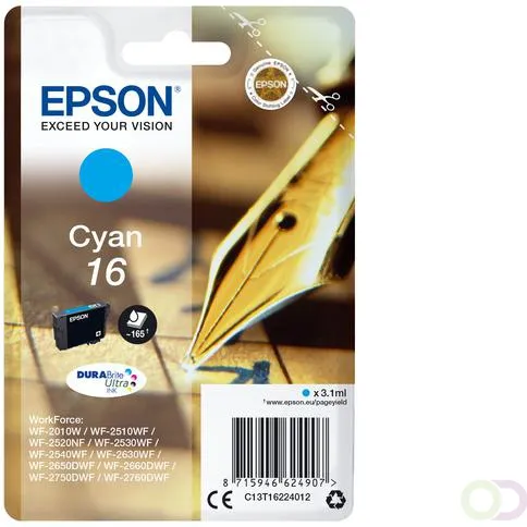 Epson Pen and crossword Singlepack Cyan16 DURABrite Ultra Ink (C13T16224022) Blauw