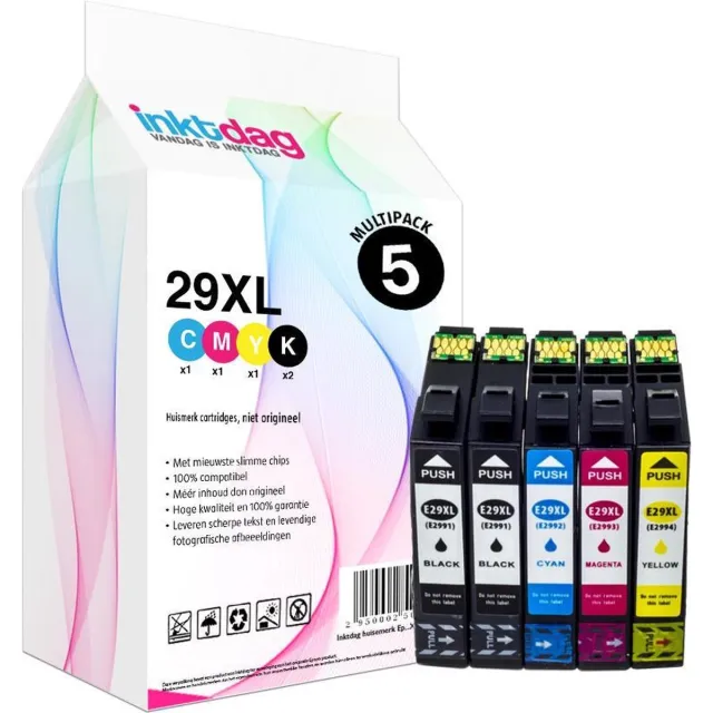 inktdag inktcartridges voor Epson 29 inktcartridge, Epson 29XL multipack van 5 stuks (2*BK, 1*CMY) geschikt voor printers Epson Expression Home XP-245 , XP-247 , XP-255 , XP-257, XP-332, XP-335, XP-342, XP-345, XP-352, XP-355 zwart x 2