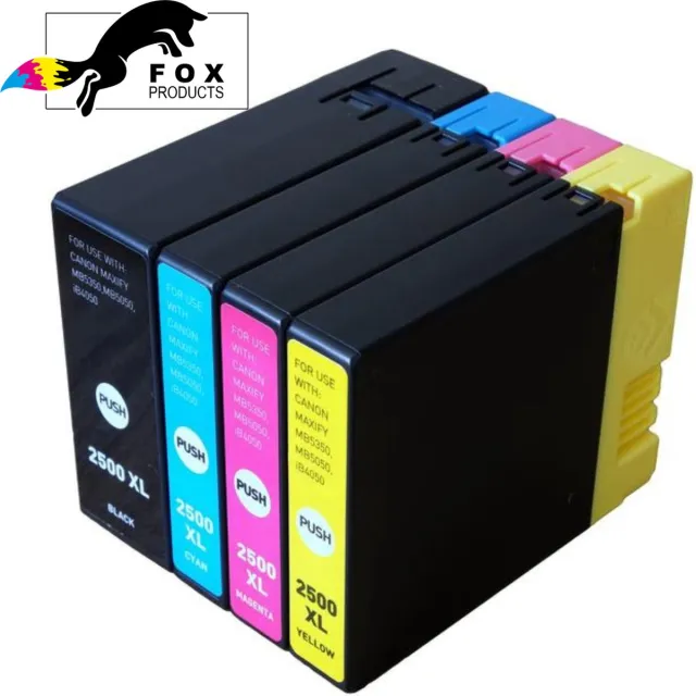 FoxProducts 4x PGI2500 PGI-2500XL huismerk inkt cartridge geschikt voor Canon, Maxify iB-4000 iB-4050 iB-4100 iB-4150 MB-5000 MB-5050 MB-5100 MB-5150 MB-5155 MB-5300 MB-5350 MB-5400 MB-5450 Cyan, Magenta, Yellow, Black