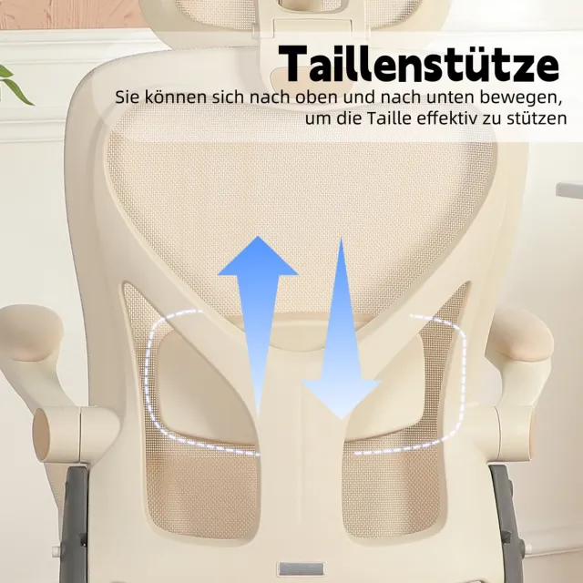 STILVORA Ergonomische Bureaustoel 67 Cm - Inklapbaar Met 3D Hoofdsteun En Lendensteun - Voor Werk, Studie En Gamen - Mesh - Crème