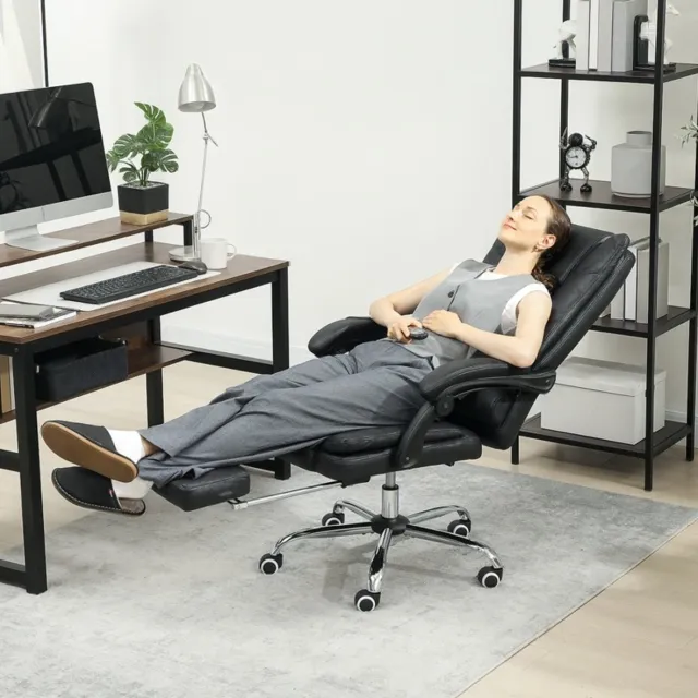 REDOM Bureaustoel met massagefunctie en warmte - 135° kantelbare rugleuning met voetsteun - Verstelbare zithoogte - 64 x 70 x 118 cm Zwart