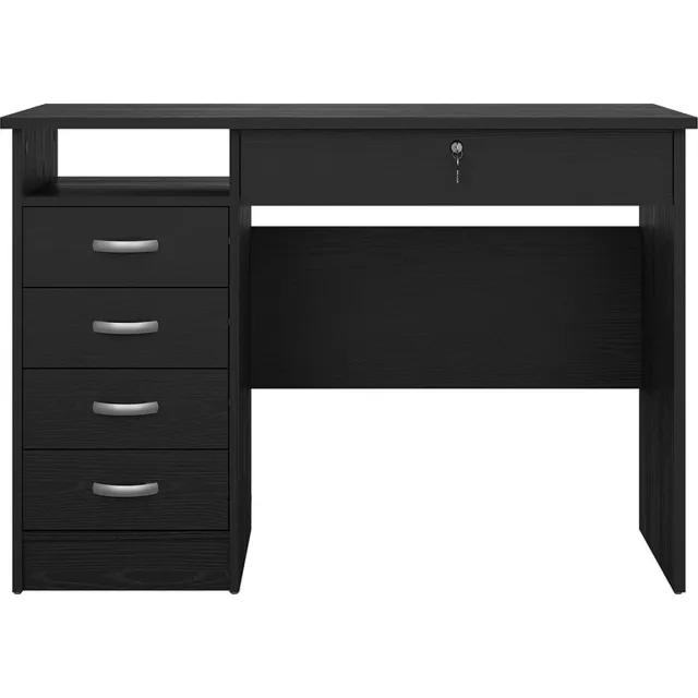 Tvilum FunctionPlus bureau 5 lades, 1 plank zwarte essenhout decor.