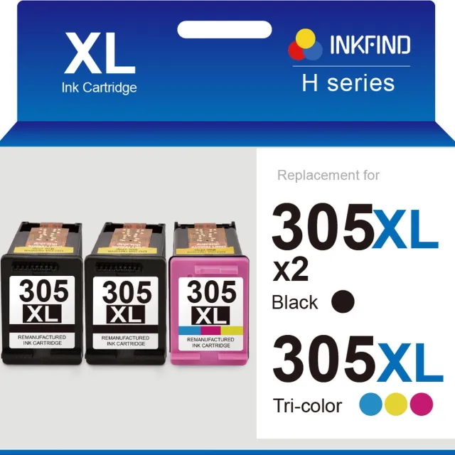 INKFIND 305XXL Extra Hoge Capaciteit (600 pagina's x 2 + 450 pagina's met 5% dekking) Geschikt voor HP305 HP305XL HP 305 HP 305XL 3YM62AE 3YM63AE Inktcartridge - 305XXL 3-pack (Zwart x 2 en Kleur x 1)