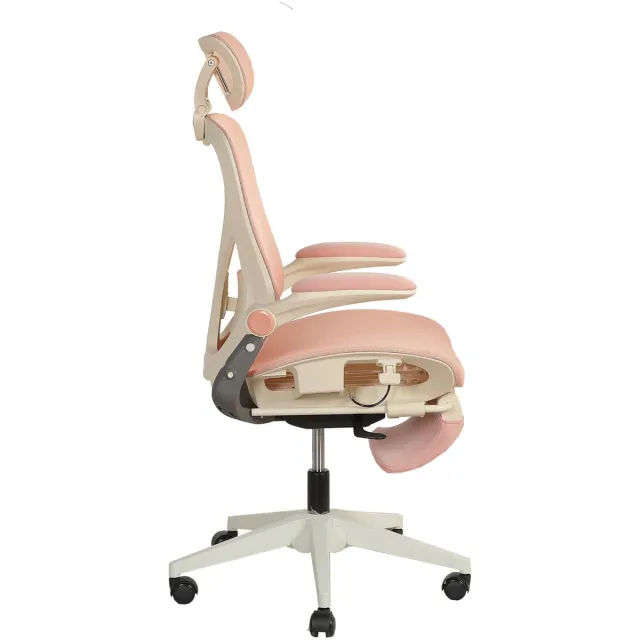 OKWISH Bureaustoel – Ergonomische Klapstoel met 3D Hoofdsteun & Lendensteun – Voor Werk, Studie en Gaming – Gaas – Roze Pink