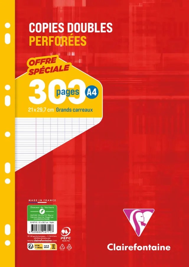 Clairefontaine ringbandinterieur Metric, ft A4, 9-gaatsperforatie, dubbel, 300 bladzijden, seyès