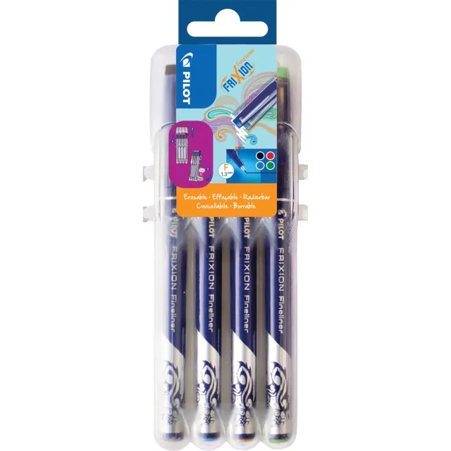 Pilot fineliner Frixion Basic, geassorteerde kleuren, set van 4 stuks blauw