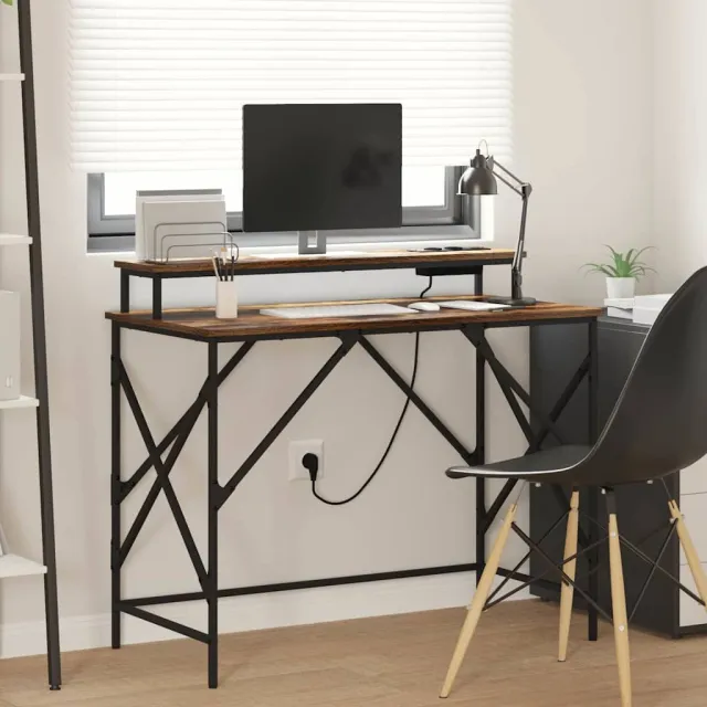 vidaXL Bureau Gerookt eiken 100 x 50 x 86,5 cm Bewerkt hout, foto 2