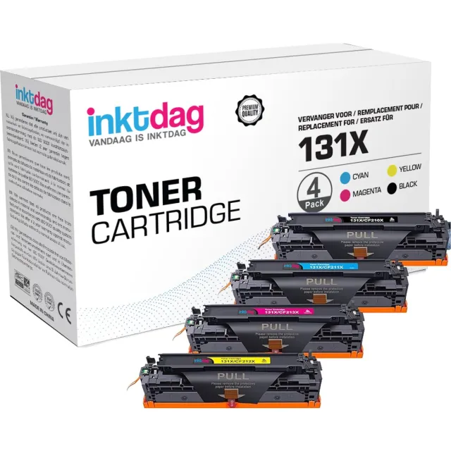 inktdag toner cartridge voor HP CF210X / hp cf210a, CF211A, CF212A, CF213A, HP 131a,HP 131X toner Multipack (4 stuks) Geschikt voor HP Laserjet Pro 200 color M251N, M251NW, MFP M276N, MFP M276NW (Zwart, Cyaan, Magenta & Geel) Zwart x HP CF210XL