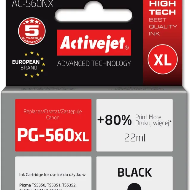 ActiveJet AC-560NX printerinkt voor Brother, vervanging Canon PG-560XL; Supreme; 22 ml; zwart