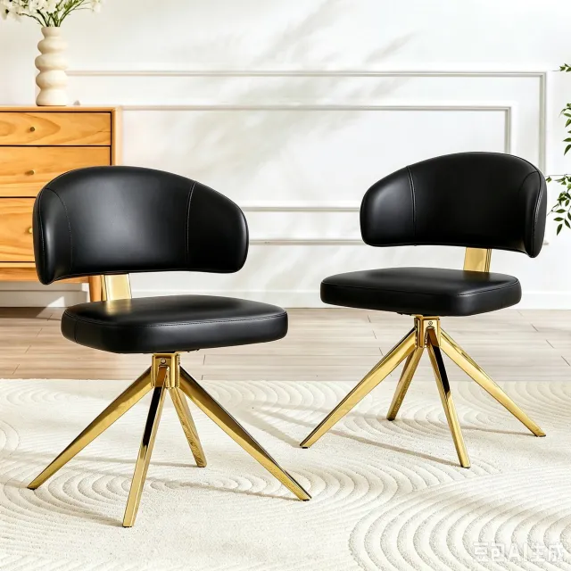 CHICFURN Bureaustoel - 360 graden draaibaar - Metalen onderstel - Zwart en goud
