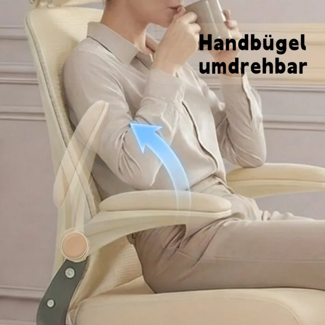 HAUSS SPOLE Bureaustoel - Ergonomisch Opklapbaar Design - Met 3D Hoofdsteun, Lendensteun En Voetsteun - Voor Werk En Studie - Netrugleuning - Crème