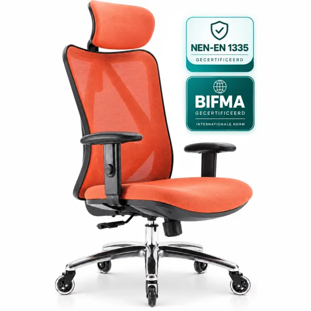 OfficeSense OS1000 Ergonomische Bureaustoel – NEN-EN 1335 - Bureaustoelen voor volwassenen - Verstelbaar - Incl. Verbeterde Wielen – Oranje