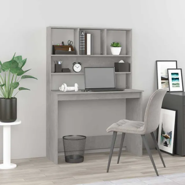 vidaXL Bureau met schappen 102x45x148 cm bewerkt hout betongrijs grijs, foto 2