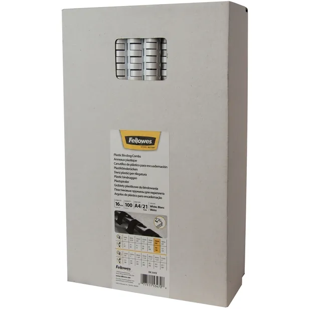 Fellowes Bindrug Fellowes 16mm 21rings A4 wit 100 stuks