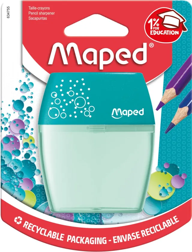 Maped potloodslijper Shaker, 2 gaats, geassorteerde kleuren, blister van 1 stuk blauw