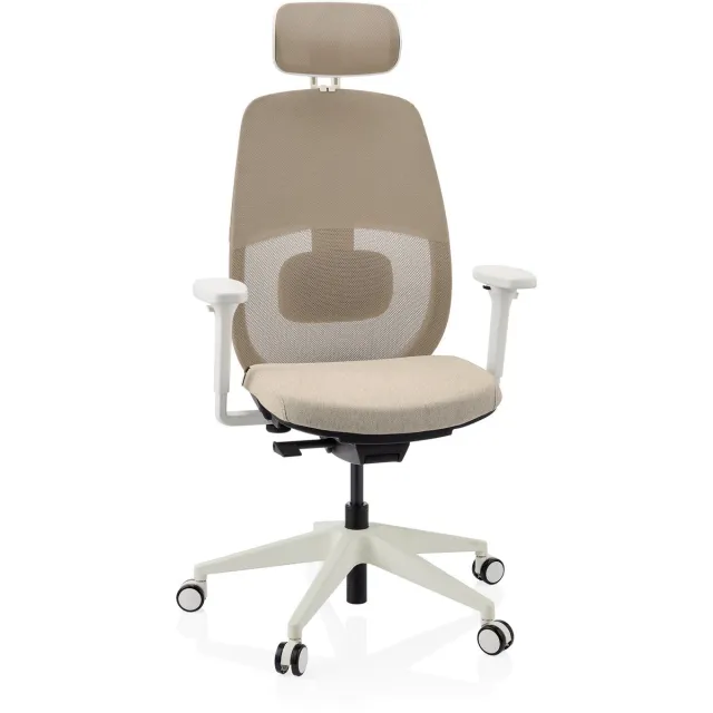 hjh office Ergonomische bureaustoel Skandis Pro met hoofdsteun beige / wit frame hjh OFFICE