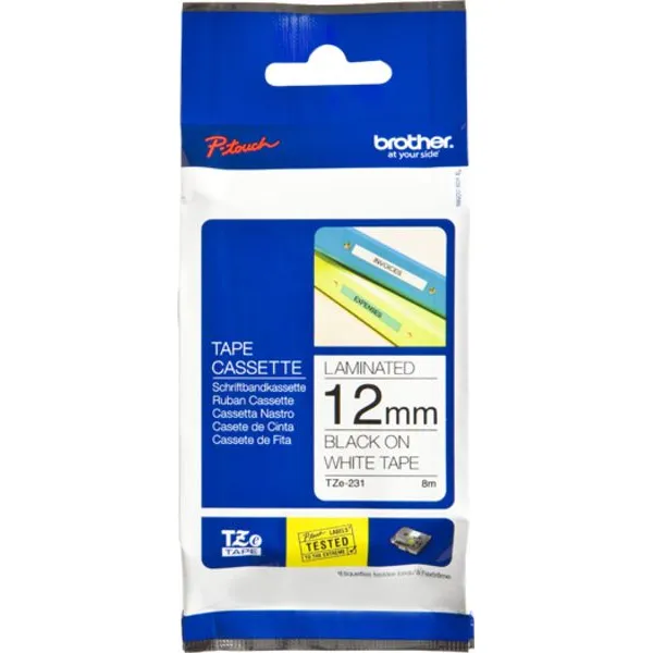 Brother Labeltape brother p-touch tze-231 standaard 12mm Zwart op wit