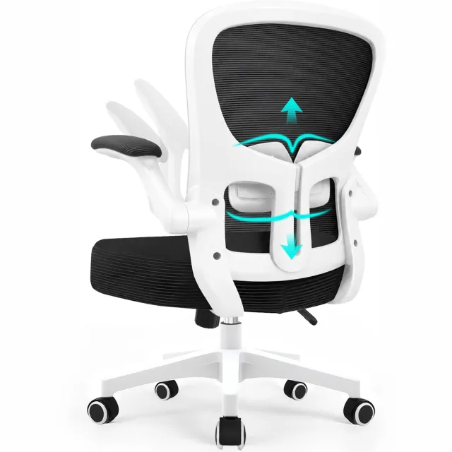 Durrafy Bureaustoel - Ergonomische bureaustoel tot 150 kg - Bureaustoelen voor Volwassenen - Getest volgens EN 1335 - Verstelbare Lendensteun - 90° Opklapbare Armleuningen - Dik Zitkussen - Wit