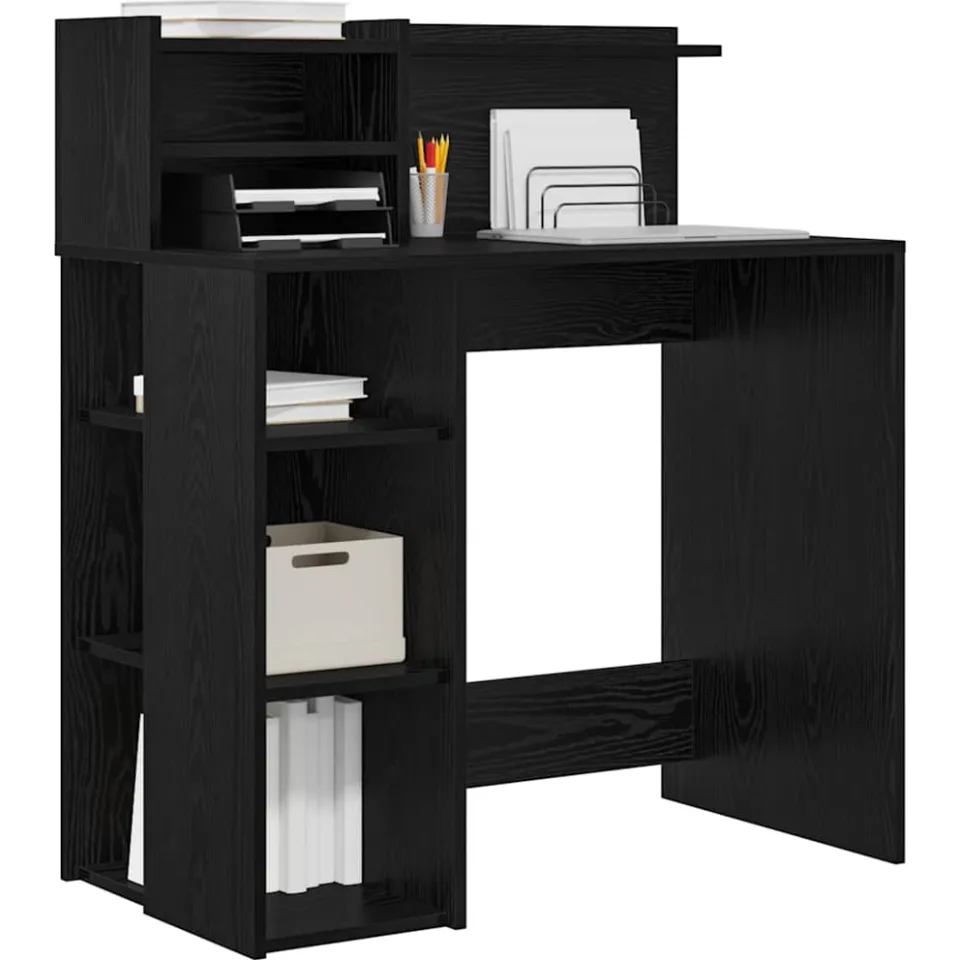 vidaXL Bureau Zwart Eiken 90 x 48 x 101,5 cm Bewerkt hout