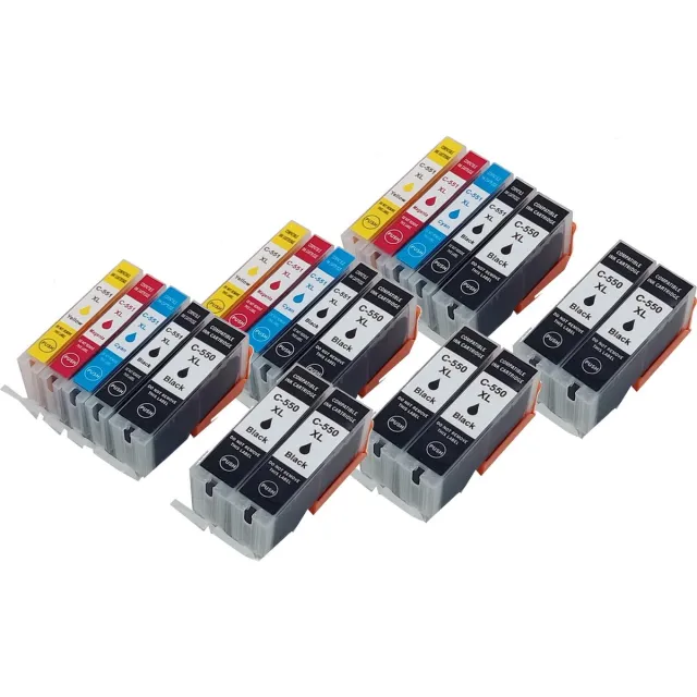 KATRIZ huismerk inkt PGI550XL/CLI551XL ( 21 stuks) | voor Canon Pixma IP 7250/8750/ Pixma IX 6800/6850 /Pixma MG 5450 /5500/5550/ 5600 /5650 /5655/ 6300/6350 /6450/ 6600 /6650/7150/7550 / Pixma MX 725 / 925 Zwart, Cyaan, Magenta, Geel