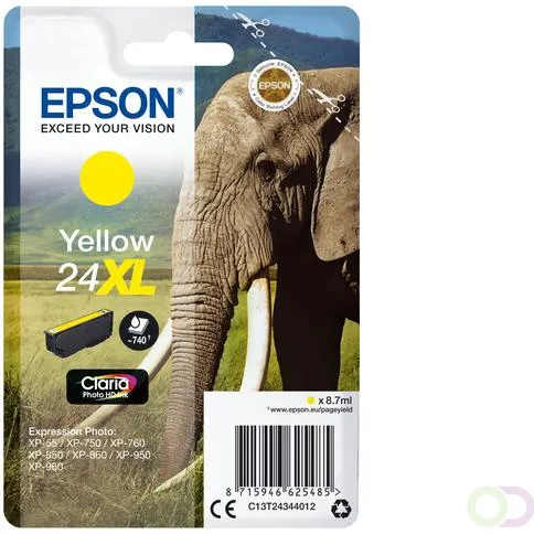 Epson Elephant Singlepack Yellow 24XL Claria Photo HD Ink (C13T24344022)